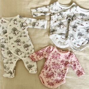 Janie and Jack Cream and Pink Floral Footies PREEMIE